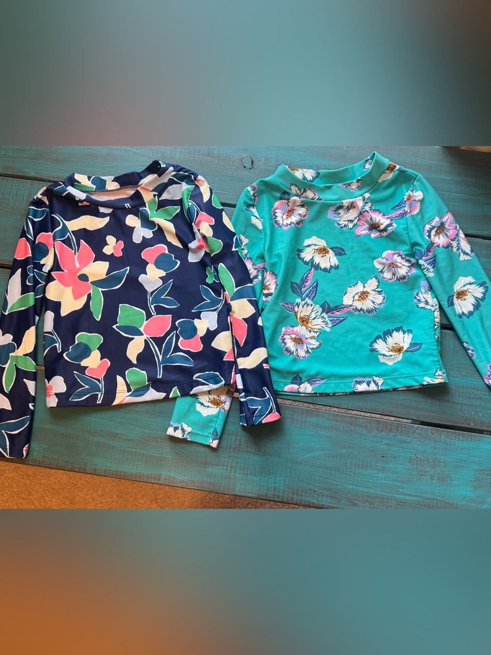 Carter's Girls Floral Rash Guard Swim Tops - Navy & Teal